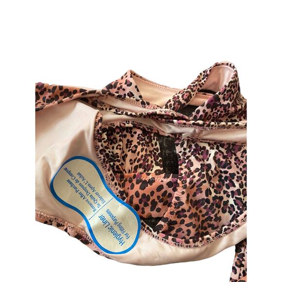 Shade & Shore 2 PC Bikini Animal Print Size Small Brown Pink Halter Swimwear - Picture 7 of 12